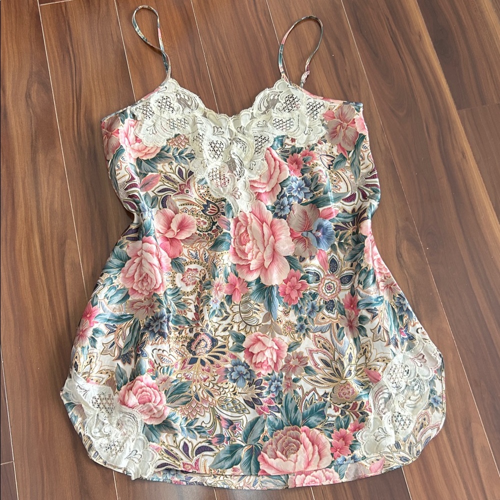 Medium Victoria’s Secret Gold Label vintage lingerie silky floral slip dress